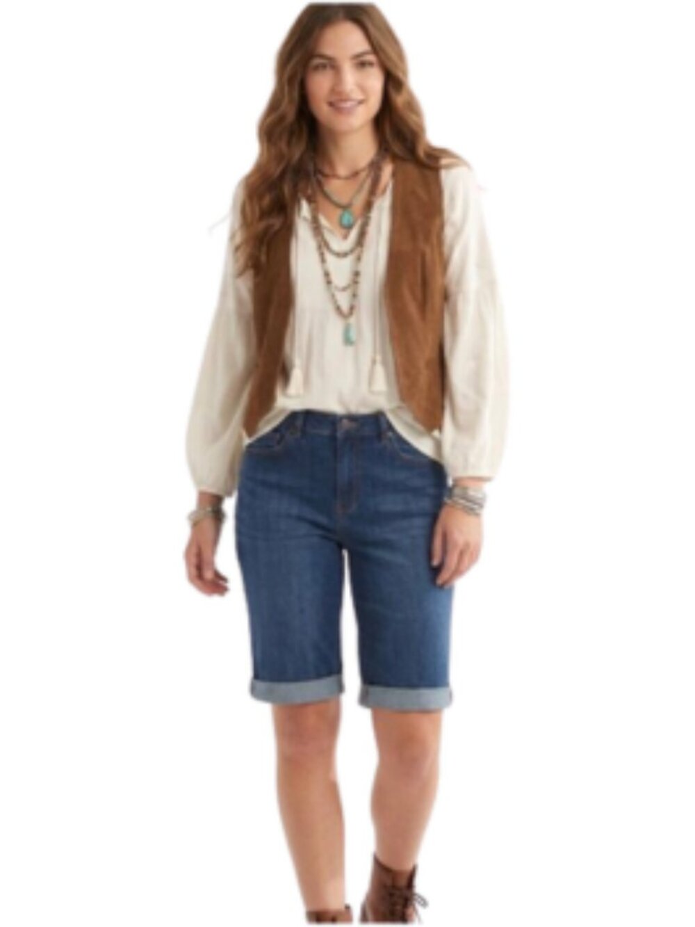 Bermuda Jean Shorts Gloria Vanderbilt Capri Mid-Rise Med-Dk Blue Cuffed, 6P